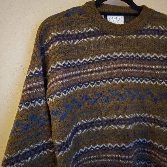 Cambio Italia Vintage Fair Isle Sweater Men's Large Made in Italy Wool Blend - Picture 3 of 10